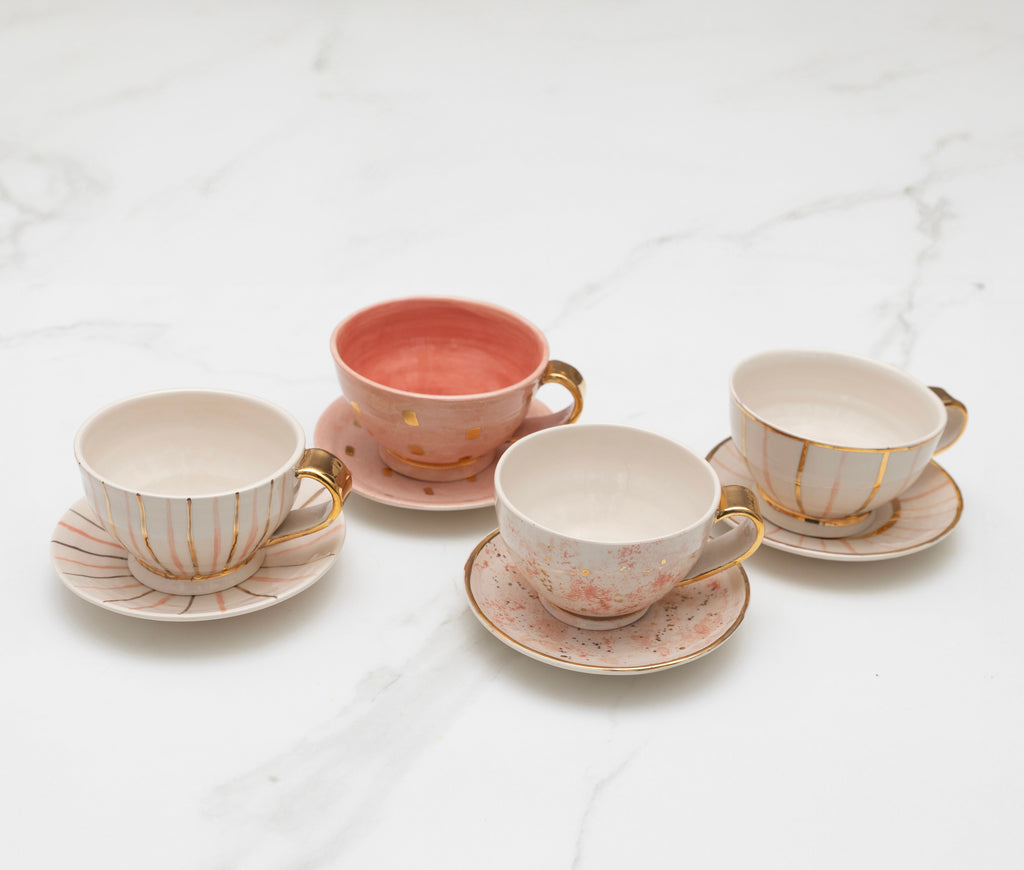 Buy Pink & Beige Koshambi Cup & Saucer Set (Set of 2) Online